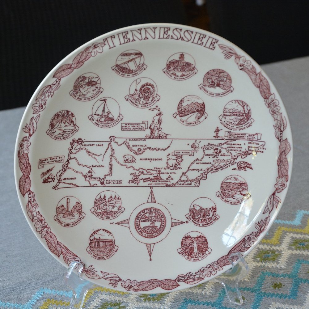 Map of Tennessee Vintage Plate by Vernon Kilns